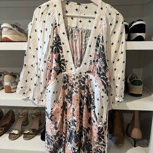 Free People Long Sleeve Floral Dress - Black, White, Pink